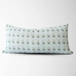 Arabella Block Print Pillow Cover 100% Cotton Designer Throw Pillow Cover Luxury Decorative Accent for Sofa, Couch, Bed & Modern Coastal Grandmillennial Home Dcor (Blue, 14x28)
