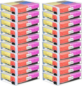 Kenning 20 Pcs Clear Zippered Storage Bags for Sheet Plastic Sweater Bag with Handle and Label Pocket Vinyl Stackable Closet Organizer Moving Bag for Bed Blanket Clothes Pillow(White,11 x 15 x 4 Inch)