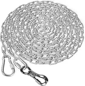 Tresbro Heavy Duty Dog Chains for Outside, 40FT Stainless Steel Tie Out Cable with Swivel Hook for Small Medium Dogs, Metal Chew Proof Pet Runner Chain Leash Lead for Outdoor Camping Hiking Yard, 3MM
