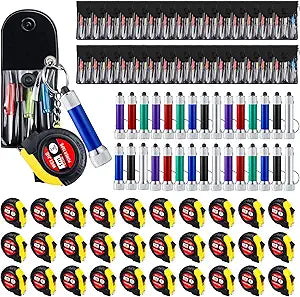 Jutom 108 Pcs Mini Tape Measure Keychain Screwdriver LED Light Keychain Bulk Men Adult Tool Party Gifts Prize for Man Father's Day Housewarming Gifts Adult Useful Tool Favors (Colorful)