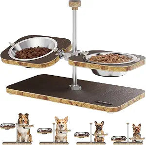 Elevated Dog Bowls - Adjustable Height & Angle Pet Double Bowl Stand with 2 Detachable Bowls, Vet-Recommended Anti-Neck Strain Feeder - Non-Slip Dual Bowls Independent Tilt for Cat, Small&Medium Dogs