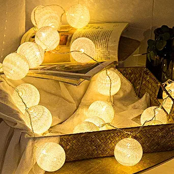 Anordsem Battery String Light Indoor: 6.88Ft/10 LED Cotton Ball Lanterns 2 Pack - Fairy Cozy Lighting Hanging Deco for Room Bedroom Party - Birthday Gifts for Babies Students Adults