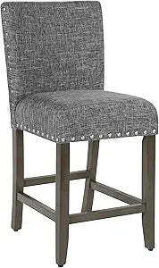 Homepop Home Decor | Nailhead Trim Counter Height Bar Stools | 24 Inch Bar Stools | Decorative Home Furniture (Slate Gray)