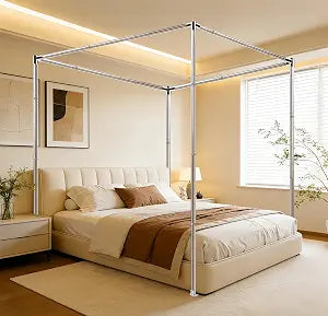 Queen Size Canopy Bed Frame, Stainless Steel Bed Post Poles with Aluminum Connectors Thicken Canopy for Wood or Metal Beds Bedroom Decor