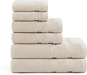Tommy Hilfiger Bathroom Towels, Soft Cotton Washcloths, Bath & Hand Towel Set, Zero Twist, Medium Weight & Highly Absorbent, Set of 6, College Dorm Room Essentials (Harborside Beige)