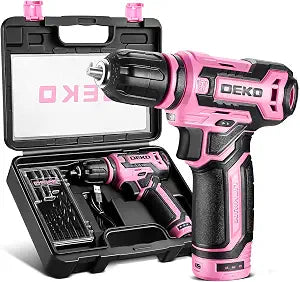 Cordless DrillDEKOPRO 12V Power Drill Set with Pink 800RPM Electric Drills with Tool Set Gift Box, Pink Drill Set for Women