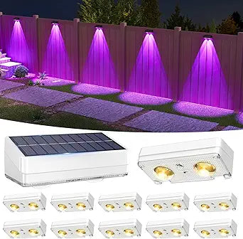 VOLISUN Solar Fence Lights Outdoor 12 Pack, 10 Colors Color Changing Fence Lights Solar Powered, IP65 Waterproof Solar Lights for Fence, Garden, Patio, Backyard, Railing, Deck, Wall, PoolWhite