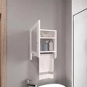 Tuhome Botiq 19.7-Inch Mirror Medicine Cabinet with One Door, Two Interior Shelves and Integrated Towel Rack, Wall-Mounted Storage Organizer for Bathroom or Kitchen Essentials, Modern Cabinet Design