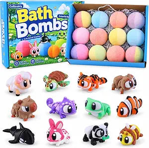 Celltestria 12PCS Bath Bombs with 3D Printed Ocean Land Animal Toys Inside