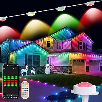 Permanent Outdoor Lights with Remote, 150ft with 90 RGB-IC LED Lights for House Daily & Holiday Lighting , IP67 Waterproof, 90+ Scene Modes for Outdoor Decor, 2 in 1 Use for Eaves & Ground Lighting