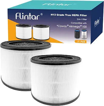 Replacement HEPA Filter, Compatible with Coway Airmega 100 Air Purifier, 3-in-1 Pre-filter, H13 True HEPA and Deodorization Filter Set (2- Pack)
