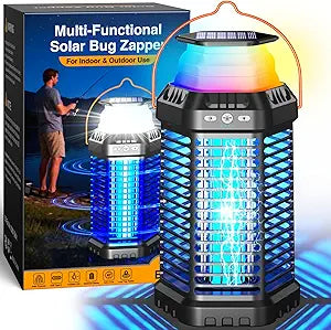 Solar Bug Zapper Outdoor Ultra-Strong Fly & Mosquito Zapper, Solar-Powered Rechargeable Bug Zapper, Portable Cordless Insect Zapper, Foldable Adjustable Light, IP66 Waterproof (Carbon Black)