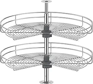 JOWBOOW 28" Corner Cabinet Lazy Susan Turntable, 270 Adjustable Height Chrome Replacement Shelves for Kitchen Corner Cabinet