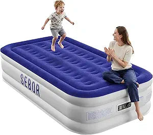 Sebor Air Mattress Twin with Built-in Pump 18", Comfortable Self-Inflating Air Mattress with High-Speed Pump, Durable Blow Up Mattress Twin with Storage Bag for Guests, Camping, Travel