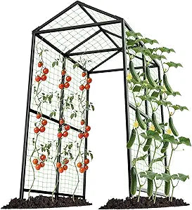 Metal Garden Arch Trellis for Climbing Plants Outdoor, 7.1FT Extra Tall Cucumber Trellis for Raised Bed, Plant Trellis for Vegetable Fruit Flower VineBlack