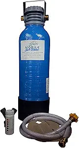 Premier 8,000 gr RV Softener - NSF 61 Brass GH Fittings - Portable - Manual Regenerate for RV, Cabins, Tiny Homes with Hardness Test Strips, Regeneration Valve, and 4ft-1/2 ID Hose