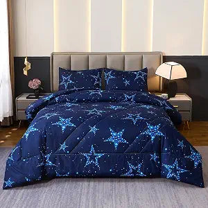 Caressma Blue Comforter Set Star Twin Size 2pcs with Pillowcases
