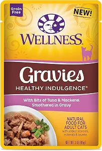 Wellness Natural Pet Food Healthy Indulgence Grain Free Wet Cat Food, Tuna and Mackerel Gravies, 3 Ounce (Pack of 24)