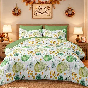 Cottolester Fall Bedding Comforter Set Queen, Green Pumpkin Bed in a Bag