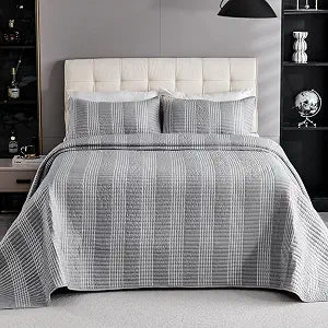 BOV Oversized King Quilt with 2 Pillow Shams, Seersucker Lightweight California King Quilt Bedspread Coverlet Bedding Set for All Season, Housewarming Gifts New Home Decor Aesthetic, Gray 128"X120"