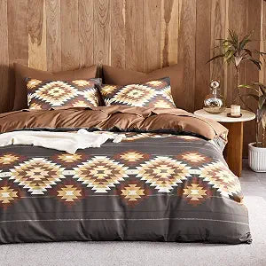Wake In Cloud - Western Comforter Set, Aztec Southwestern Rustic Lodge Cabin Style with Geometric Stripe Pattern, Soft Lightweight Bedding, 3 Pieces, Chocolate Brown, King Size