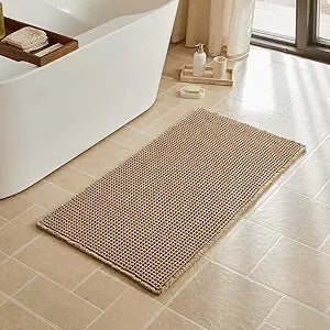 Triohero Waffle Bath Mat, Boho Bathroom Rugs Non Slip Washable, Ultra Soft Super Absorbent Quick Dry Farmhouse Bathroom Decor, 24" x 48", Khaki