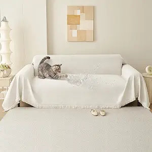71"x150" Waterproof Boho Chenille Couch Cover Pet Sofa Slipcover, Beige