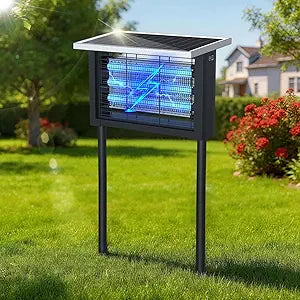 Solar Bug Zapper Outdoor, Upgrade 3-Tube 4500V Electric Mosquito Zapper, IPX6 Waterproof, Auto On/Off Rechargeable Electric Fly Insect Trap for Patio Yard Garden Camping RV
