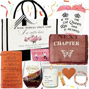 Retirement Gifts for Women 2026, Happy Retirement Gifts for Coworker Mom Grandma Teacher Nurse Boss Friends Retirees, Going Away Gift, Best Retirement Gifts Ideas, Canvas Tote Bag Wine Glass Blankets