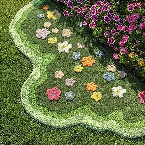 Green Moss Leaf Bathroom Rug - Non-Slip 3D Carpet, Washable, Water Absorbent, Soft, Bed for Bathroom, Bedroom, Kitchen, Living (2x4ft)