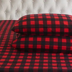 Elegant Comfort Buffalo Check Plaid Flannel Sheet Set, Queen, Burgundy