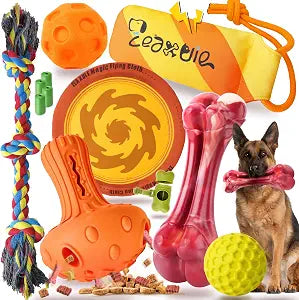 Zeaxuie 12 Pack Long-Lasting Various Dog Chew Toys Pack for Aggressive Chewers,Includes Dog Rope Toy,Squeaky Toys & Indestructible Chew Bone for Medium,Large & X-Large Breeds Dogs (for Tough Chewers)