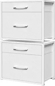 YATINEY 2-Pack Stackable Storage Drawers (4 Drawers Total), Non-Woven Fabric Closet Organizers and Storage 4 Drawer Dresser, Storage Drawers, for Closet and Bedroom, White DG03L2WW