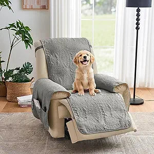 Gray Quilted Recliner Chair Covers, Waterproof Recliner Slipcovers, Lazy Boy Chair Covers, Pet Friendly Recliner Cover for Dogs Cats, Washable Furniture Protector (Recliner 22", Cool Gray)