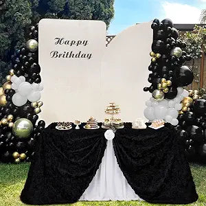 Fanqisi Black 3D Floral Rosette Satin Tablecloth 50"x102" Halloween