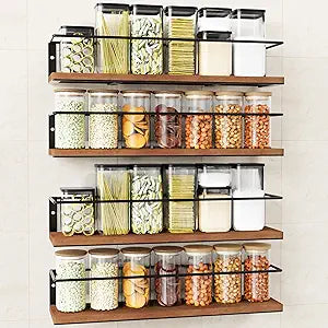 Spice Rack Self-Adhesive or drilling, Rustic Style Hanging Spice Rack, Spice Organization for Cabinet Door or Wall Mount, Over The Stove, Kitchen Wall, 4-Pack