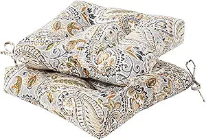 20x20 Square Tufted Outdoor Seat Cushion, Reversible Patio Chair Cushion with Ties, Durable Polyester Fabric, Eco-Friendly Recycled Fill, Weather-Resistant Arctic Paisley, Set of 2