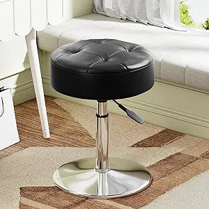 Youtanic Vanity Stool with Adjustable Height, 360Swivel Ottoman Chair for Adults, Round Padded Makeup Stool with Stable Support for Vanity Bedroom, Bathroom, Dorm, Black