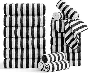 Smuge 18 Pcs Bath Towel Set, Include 6 Bath Towel Sheets, 6 Hand Towels and 6 Washcloths - Highly Absorbent Quick Dry Microfiber,Ultra Soft Bathroom Towel Set with Hanging Loop - Black