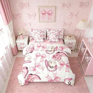 Erosebridal Bow Pink Western Cowgirls Full Comforter Set 7 Pieces