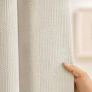 Boho Shower Curtain Cotton Texture Mid Century Minimalist Arch Shower Curtain for Bathroom, Greige,72" W X 78" L