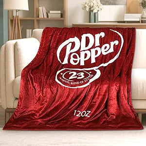 Dr Pepper Blanket 70x60 Soft Thermal Flannel Fleece Throw, Soda Can Stuffed Plush Red Blanket for Couch, Bed, Car & Travel Fun Home Decor Gift for Soda Fans.