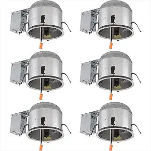 Designers Fountain Led Recessed Ceiling Light Housings, 6 Pack 6 Inch IC Shallow Remodel Can Lighting Fixture Housing, 10 AWG Wire Nuts, Silver, EVR6SLICRAT-N-6
