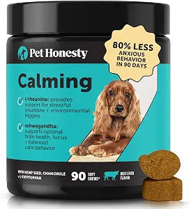 Natural Hemp Dog Calming Chews for Occasional Anxiousness & Stress - Calming Treats for Thunderstorms, Fireworks, Separation & Travel - with Ashwagandha, L-Theanine, Valerian Root (Beef Liver, 90 Ct)