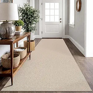 IOHOUZE Washable Runner Rug 3x10 Non Slip Rubber Backed Long Hallway Runner Entryway Runner Indoor, Kitchen Rugs Woven Cotton Floor Carpet for Hall Entrance, Beige/Khaki