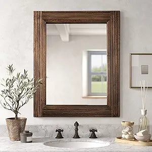 YOSHOOT Hand-Made Wooden Spliced Wall Mirror for Bathroom, Rustic Farmhouse Vanity Mirror, Dcor Wall Art, Solid Wood Frame, Vertical or Horizontal Hanging