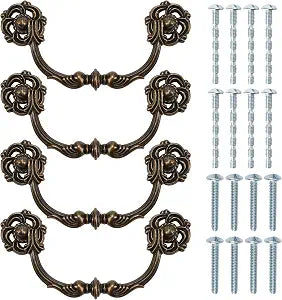 4-Pack 4.5" C-C Antique Brass Drawer Pulls Vintage Style Drop Bail Dresser Handles, 4 1/2" 107mm Centers (4.5" Hole to Hole), Bronze Look Cabinet Knob Hardware for Desk and Drawer Furniture