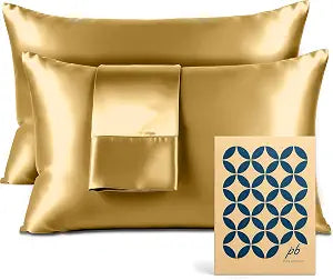 Pure Bedding Satin Pillowcase 2 Pack - Queen Size (20"x30", Gold) - Silky Pillow Cases for Hair and Skin - Satin Pillow Covers with Envelope Closure - Extra Soft Premium Microfiber