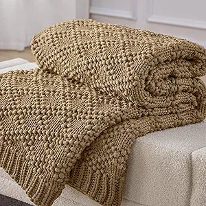 Anysay Knitted Weighted Blanket for Adult, Chunky Knit Weighted Throw for Sleep 60"*80" 20lbs, Cooling Breathable Machine Washable Fall Heavy Blanket for Room Decor (Beige, Queen)