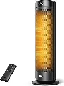 DREO Space Heater for Large Room, 23 Inch Electric Heaters for Indoor Use, 8 Safe Protection Tower, 70┬░ Oscillation, PTC Ceramic with Thermostat and Remote, Quiet, 12H Timer, Bedroom, Office